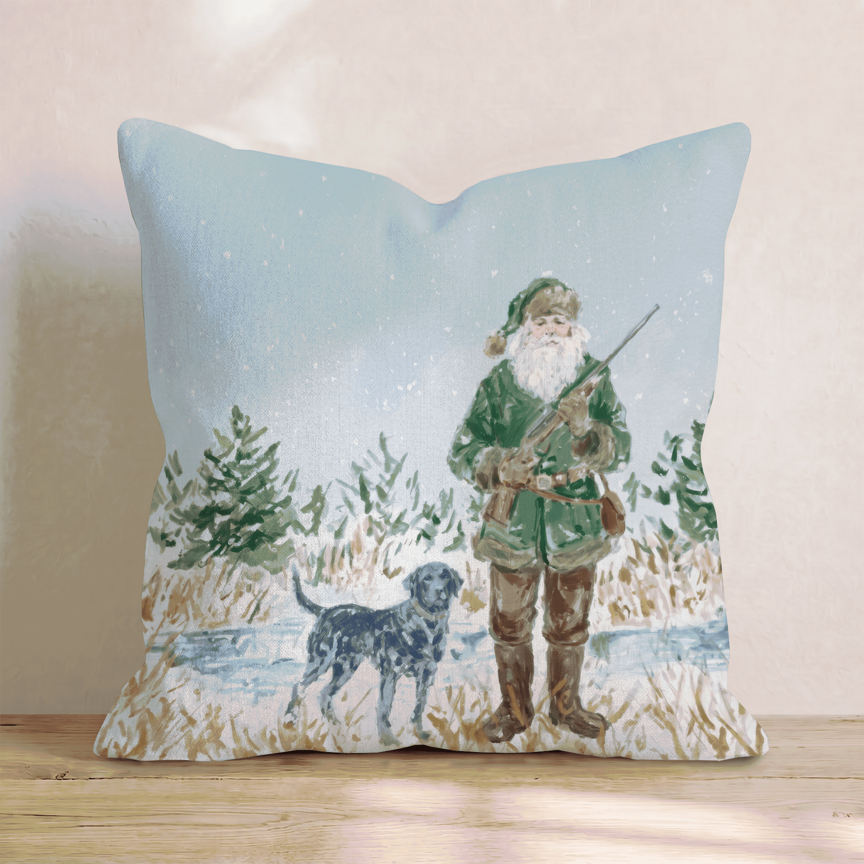 Santa's Hunting Companion Throw Pillow - Hillcroft Home
