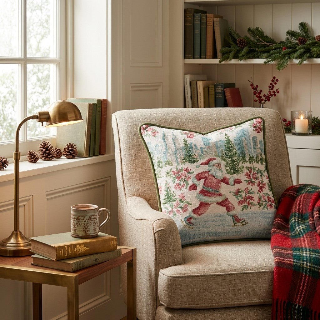 Santa's NYC Christmas Skate Throw Pillow - Hillcroft Home