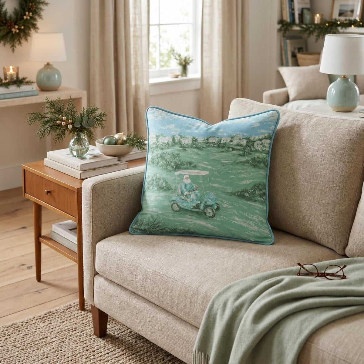 Santa's Retirement Sleigh Throw Pillow throw pillow - Hillcroft Home