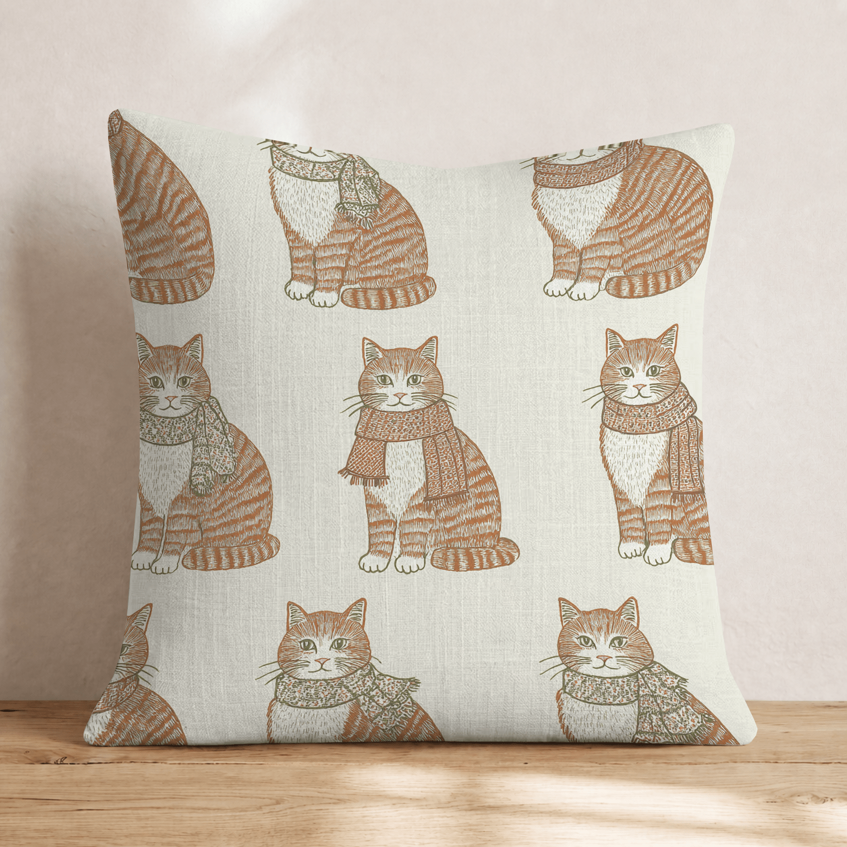 Scarf Cats on Ivory Throw Pillow - Hillcroft Home