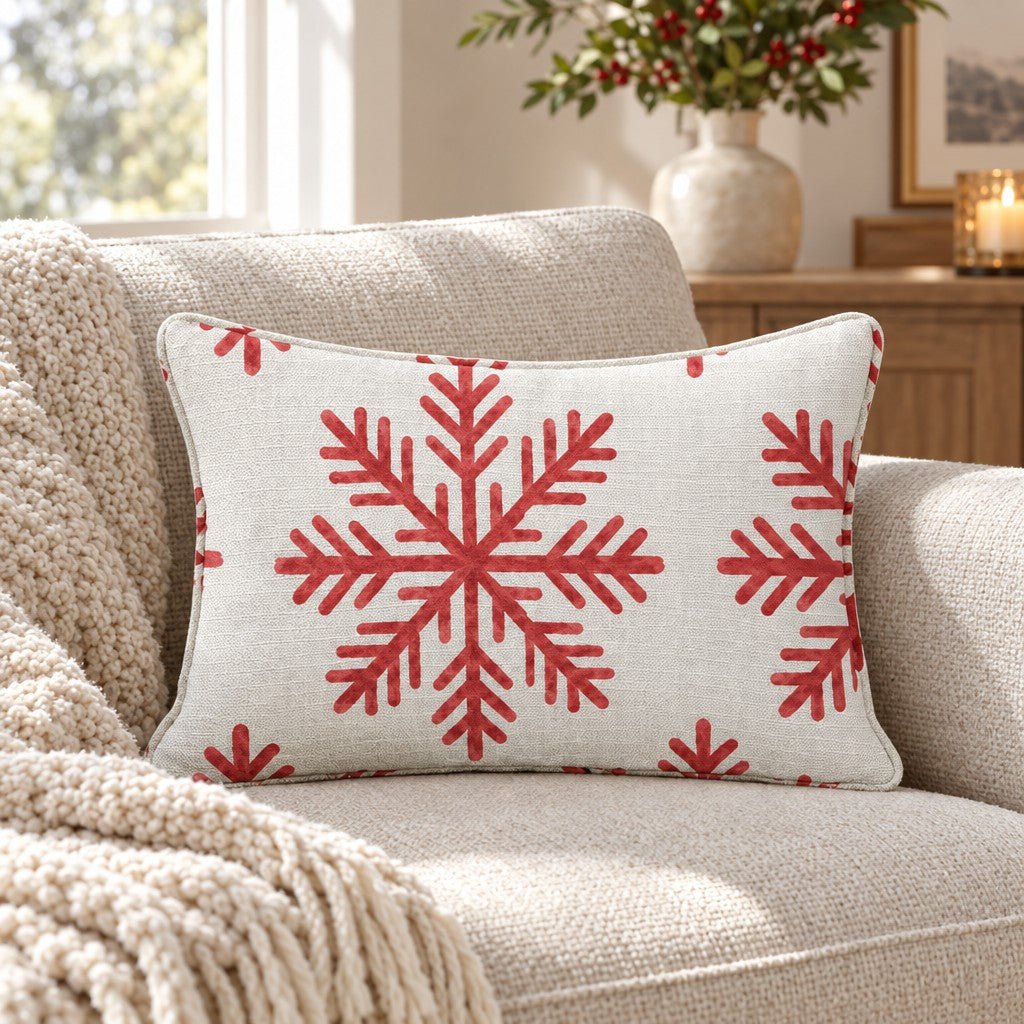 Scarlet Snowfall Throw Pillow throw pillow - Hillcroft Home