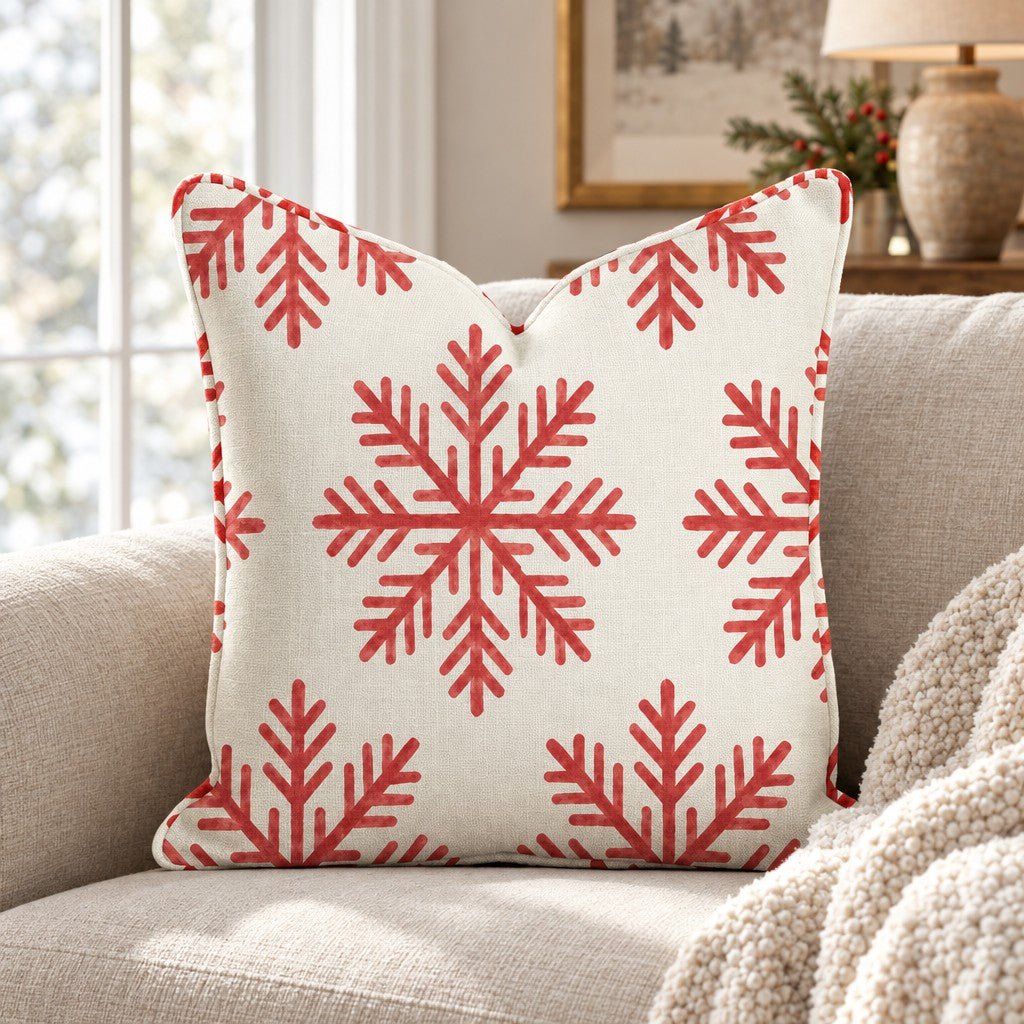 Scarlet Snowfall Throw Pillow throw pillow - Hillcroft Home