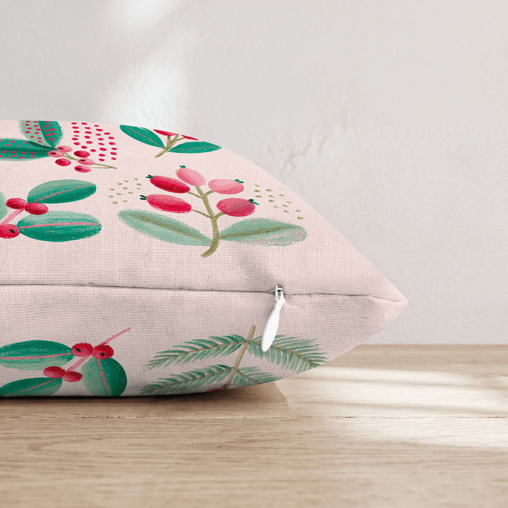 Scattered Holly Berries Throw Pillow - Hillcroft Home