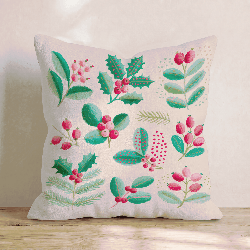 Scattered Holly Berries Throw Pillow - Hillcroft Home