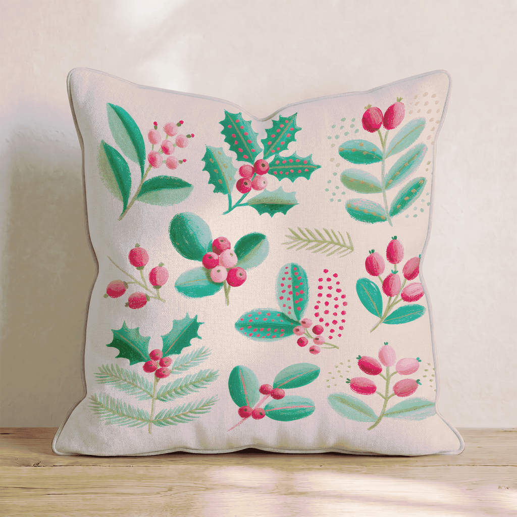 Scattered Holly Berries Throw Pillow - Hillcroft Home