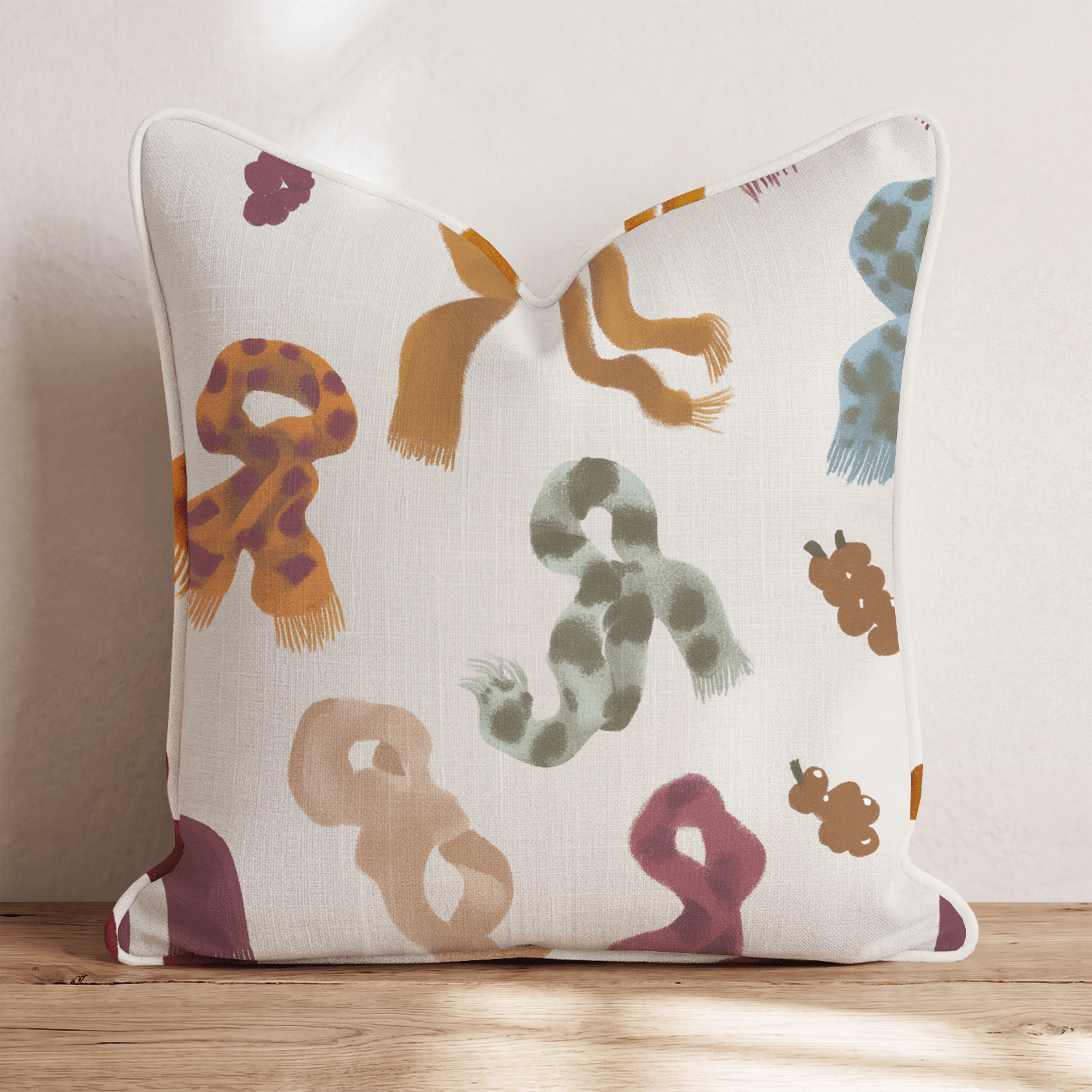 Scattered Knit Scarves Throw Pillow - Hillcroft Home