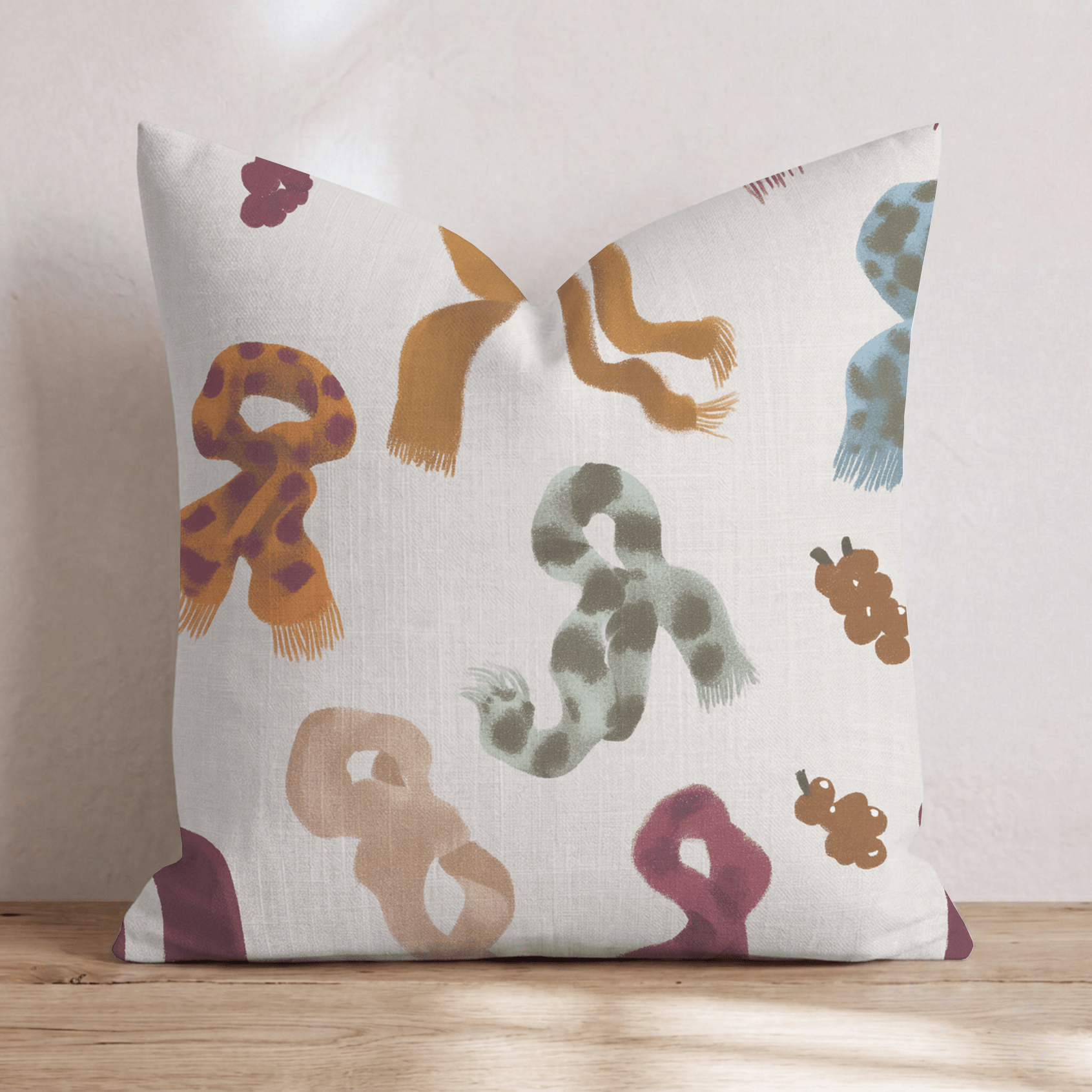 Scattered Knit Scarves Throw Pillow - Hillcroft Home