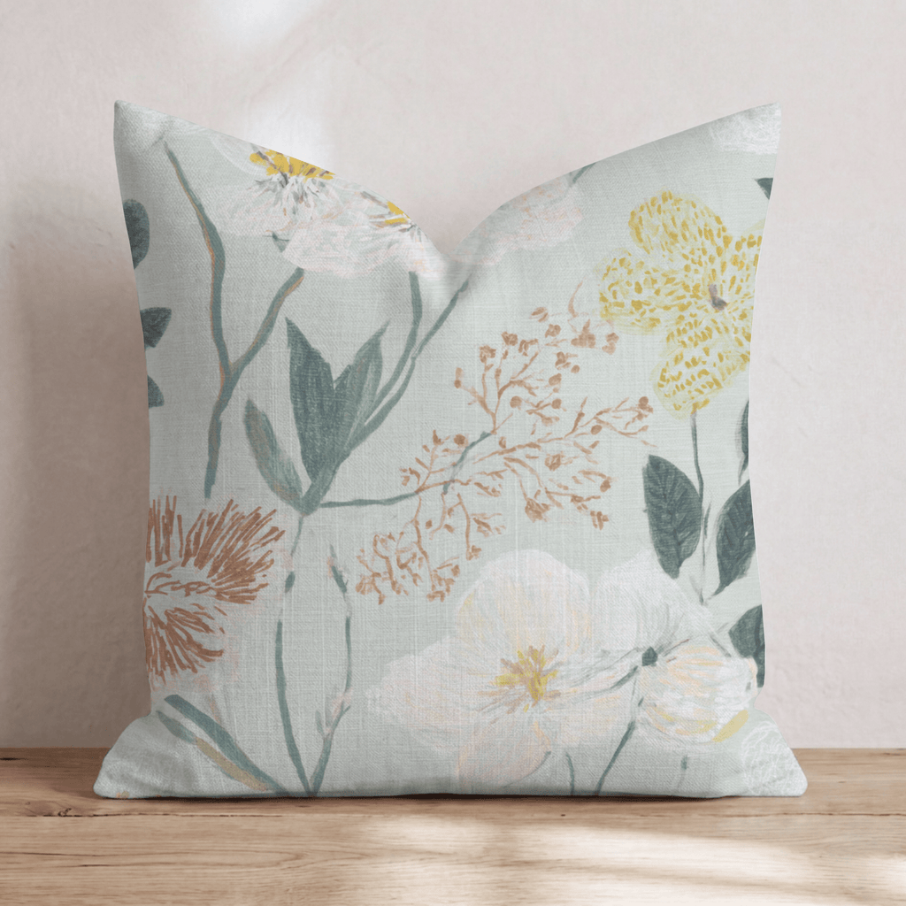 Seafoam Flowers Throw Pillow - Hillcroft Home