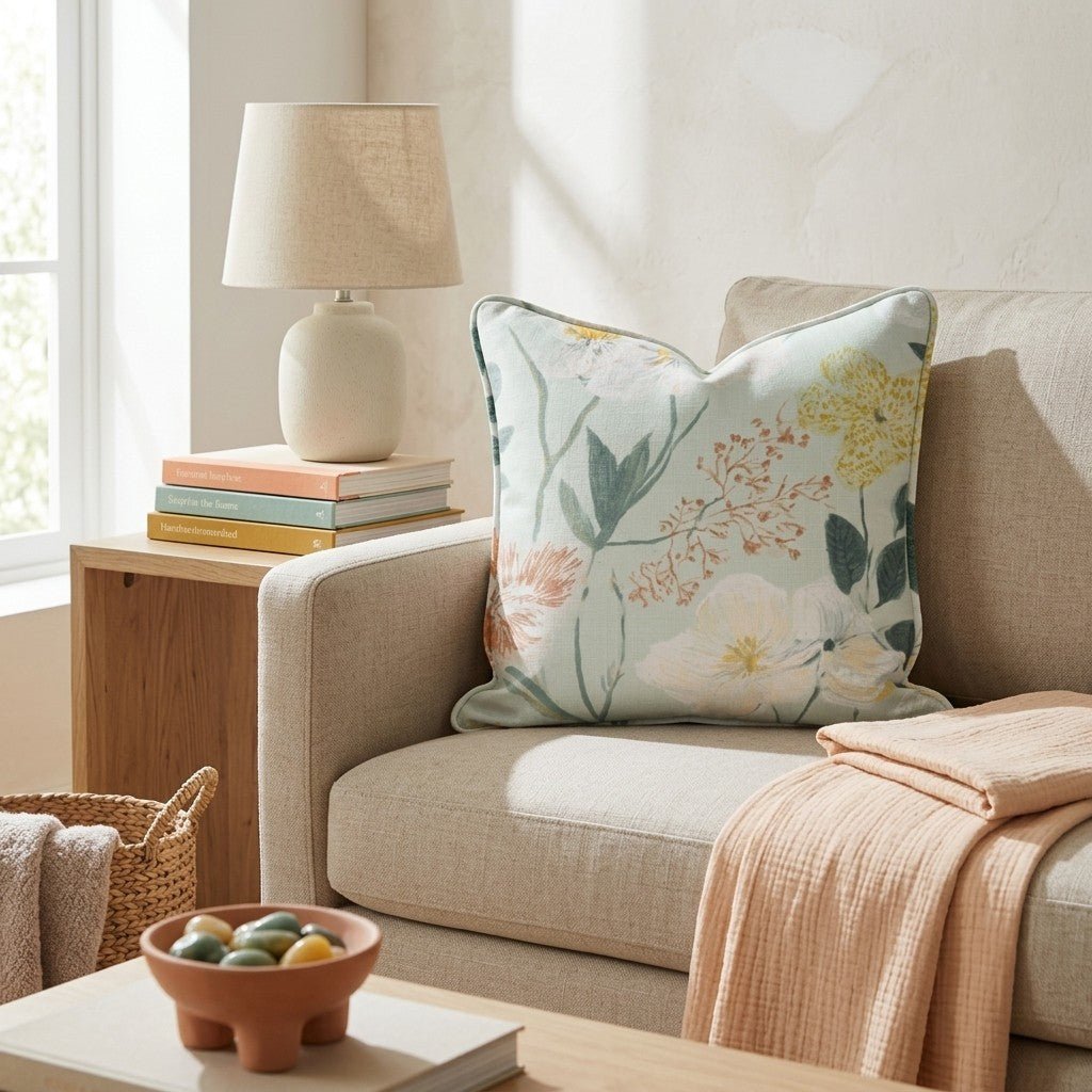 Seafoam Flowers Throw Pillow - Hillcroft Home