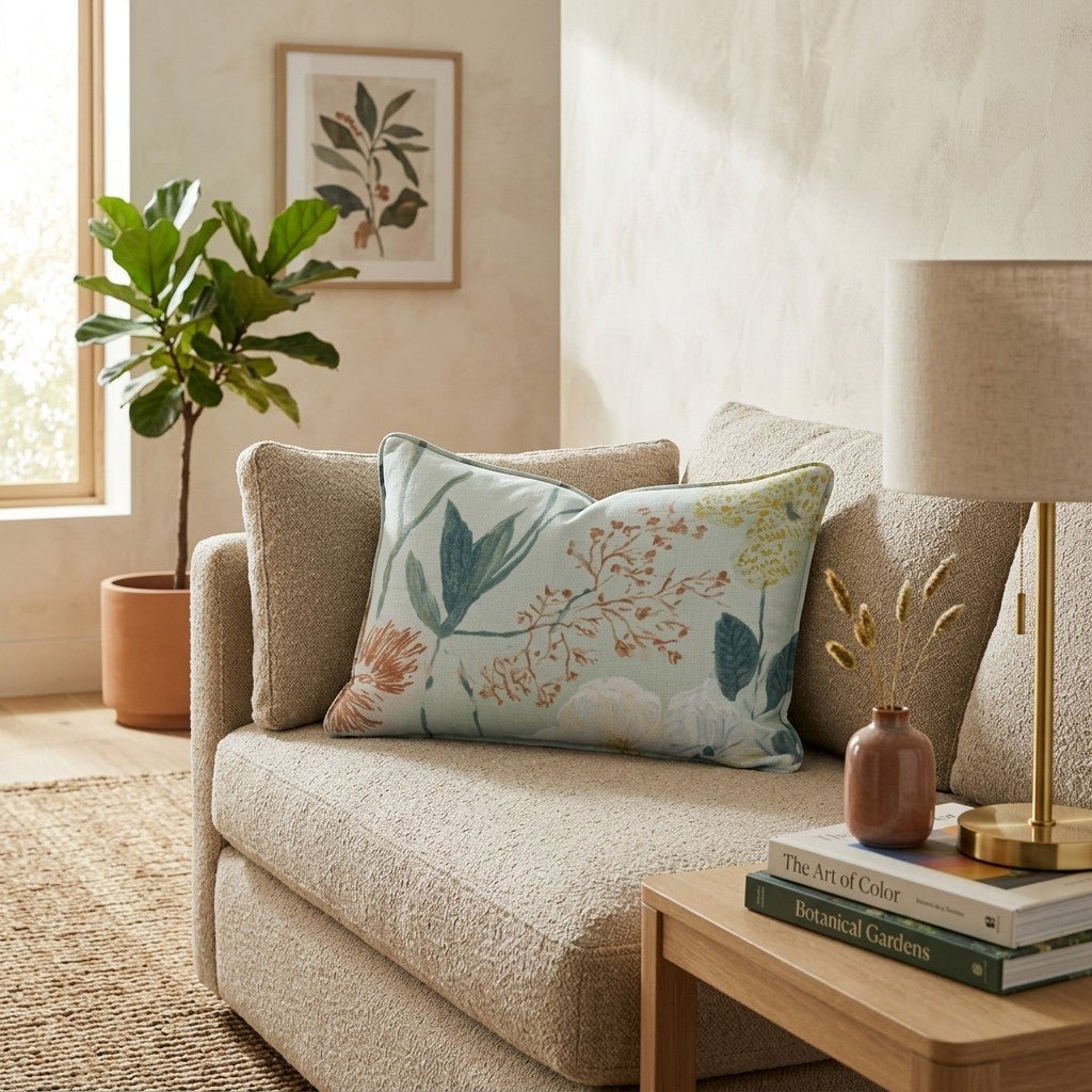 Seafoam Flowers Throw Pillow - Hillcroft Home