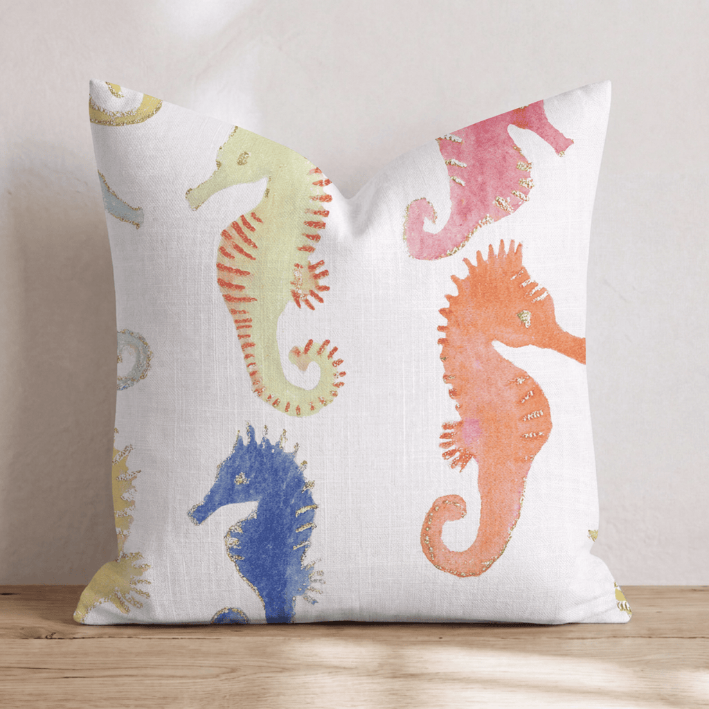 Seahorse Stamp Throw Pillow - Hillcroft Home