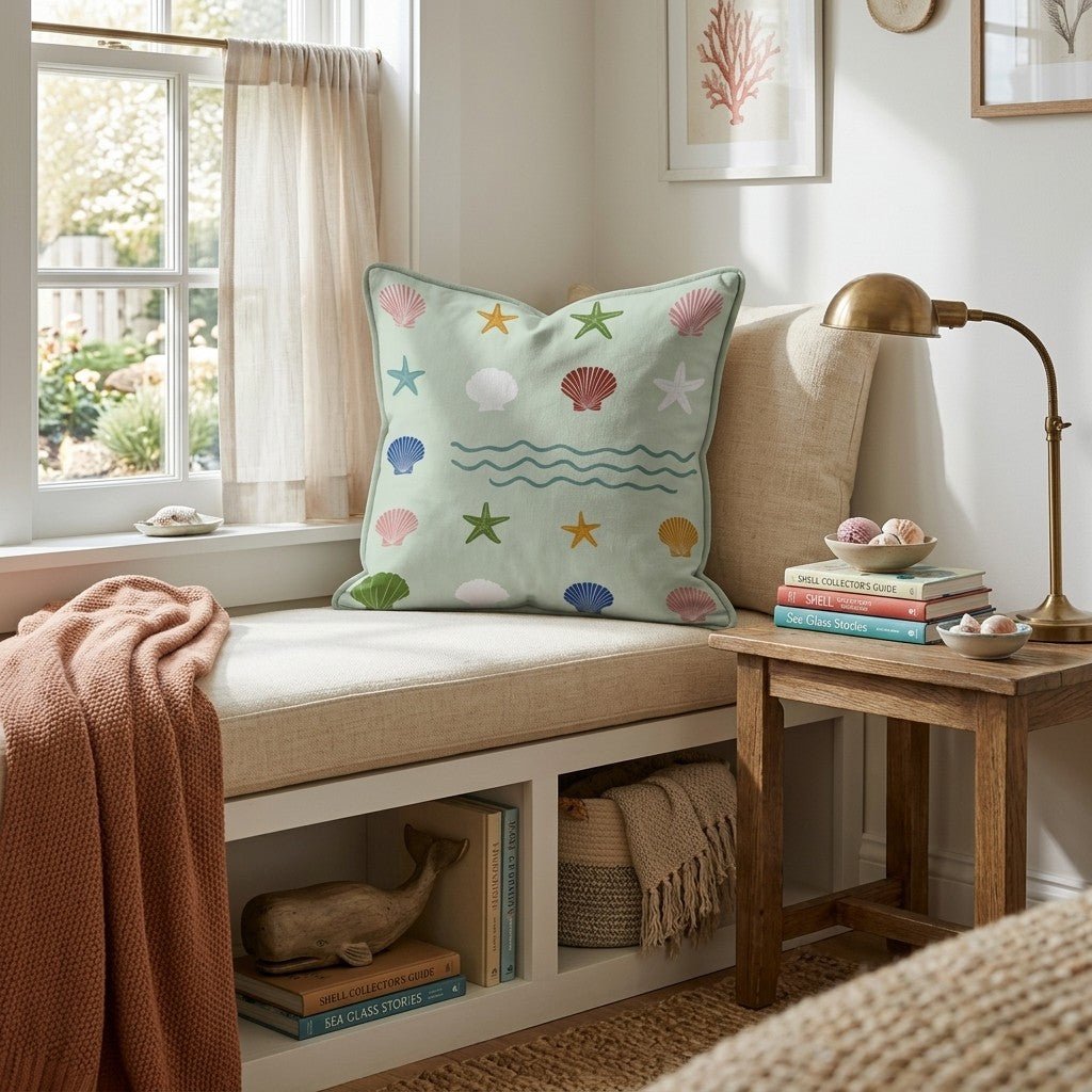 Seaside Seashells Throw Pillow - Hillcroft Home