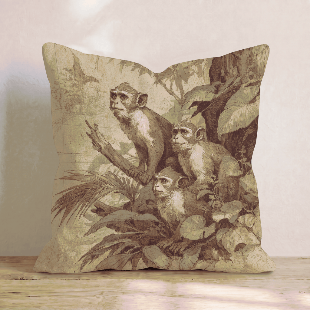 Sepia Jungle Monkeys Throw Pillow - Hillcroft Home
