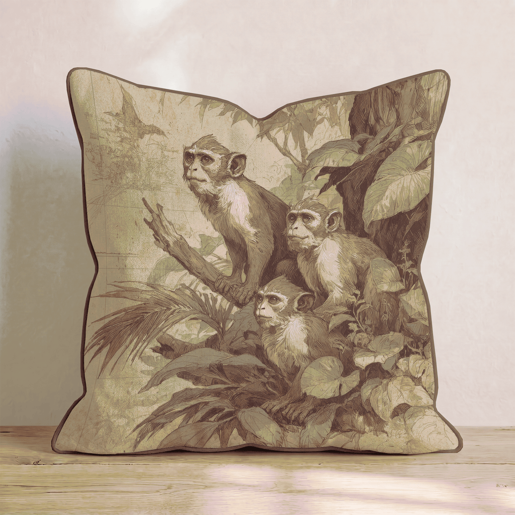 Sepia Jungle Monkeys Throw Pillow - Hillcroft Home