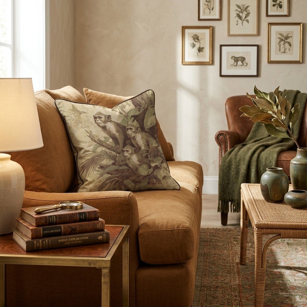 Sepia Jungle Monkeys Throw Pillow - Hillcroft Home