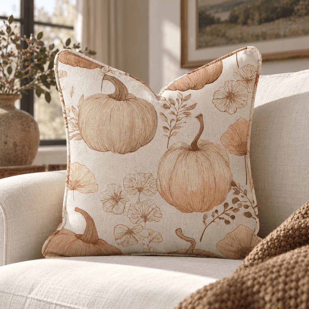 Sepia Watercolor Harvest Throw Pillow throw pillow - Hillcroft Home