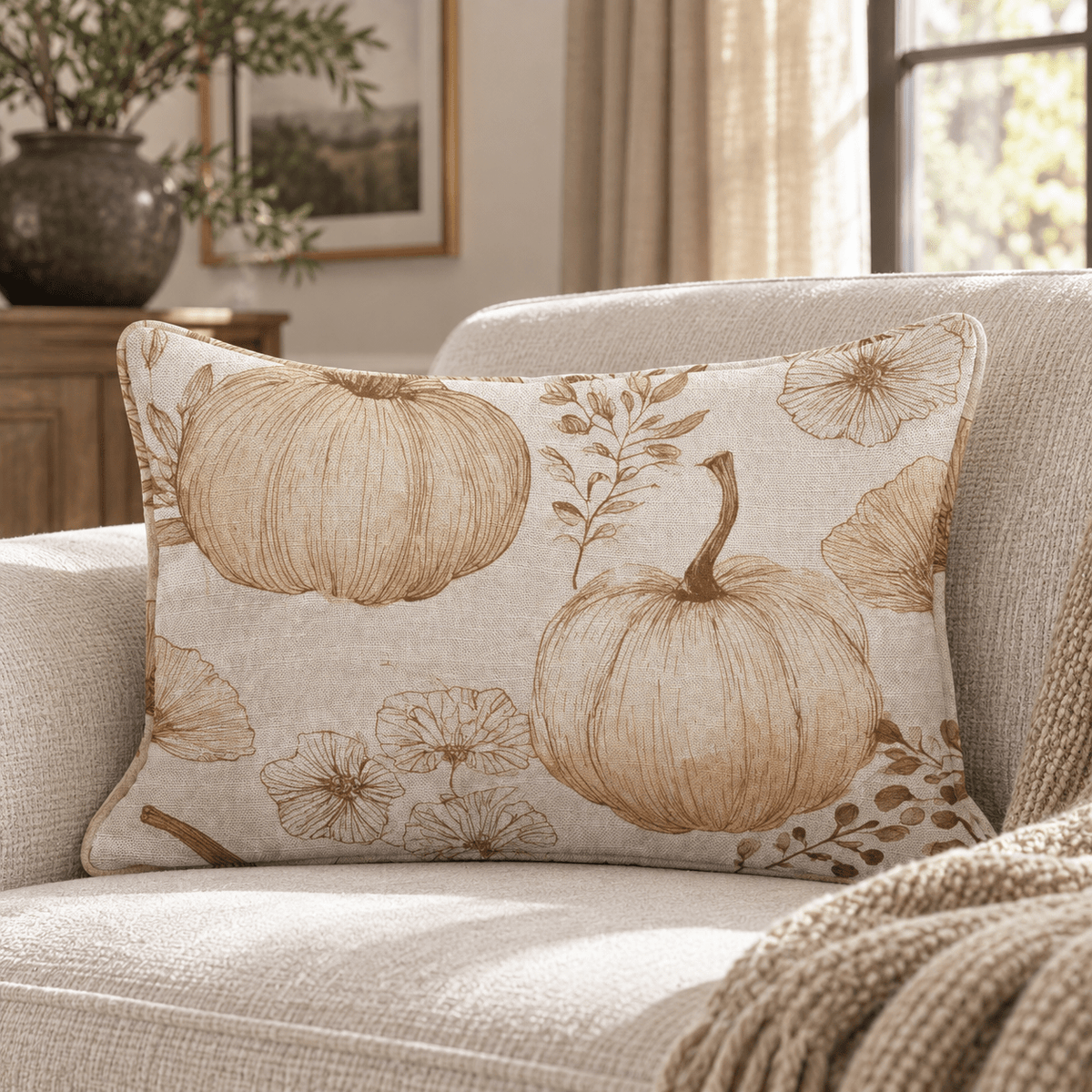 Sepia Watercolor Harvest Throw Pillow throw pillow - Hillcroft Home