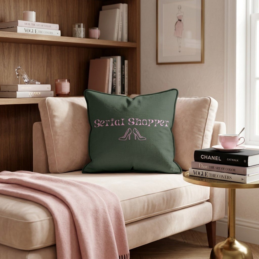 Serial Shopper Throw Pillow - Hillcroft Home