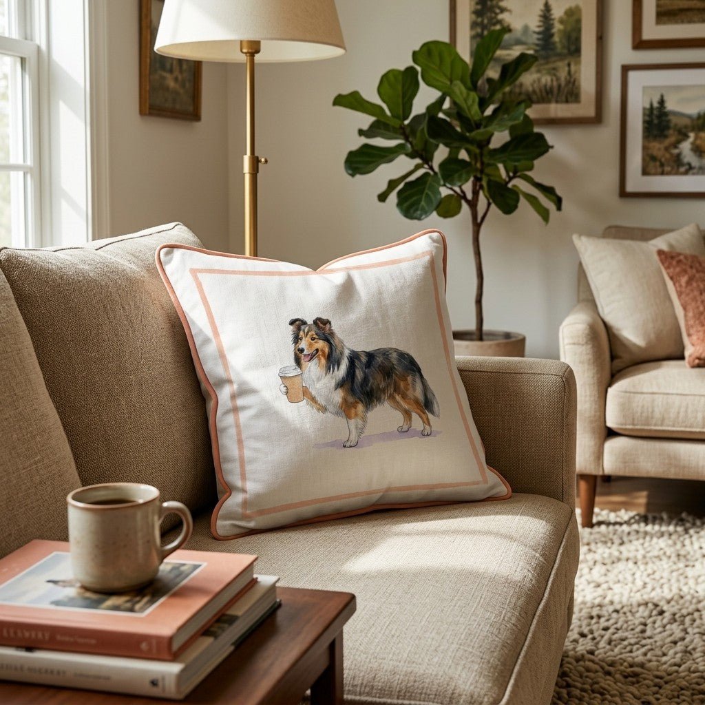 Sheltie Coffee Throw Pillow - Hillcroft Home