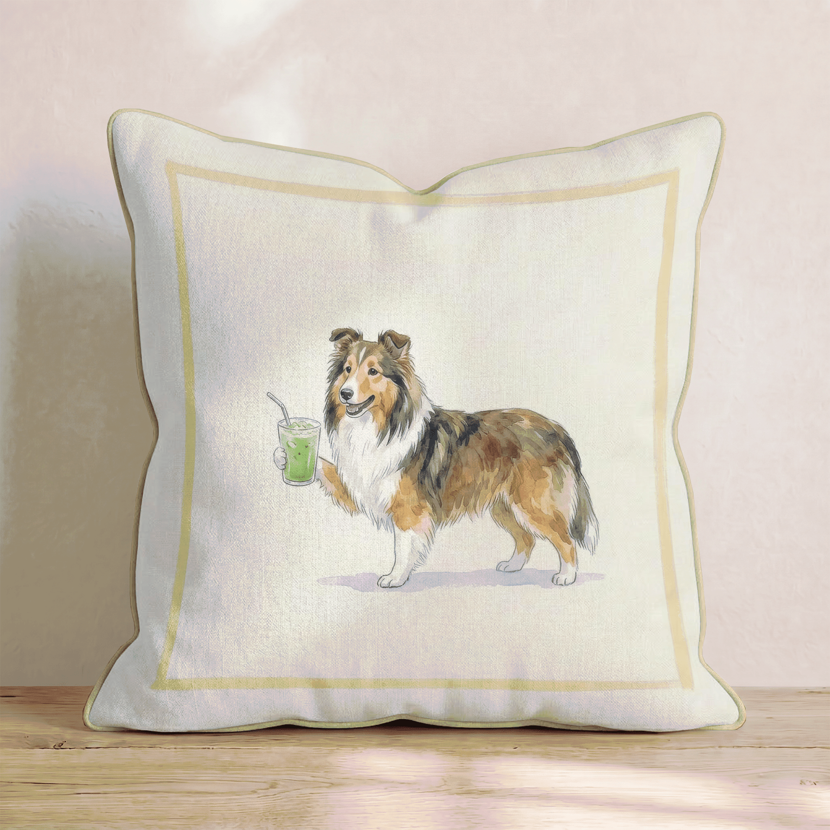 Sheltie Matcha Throw Pillow - Hillcroft Home