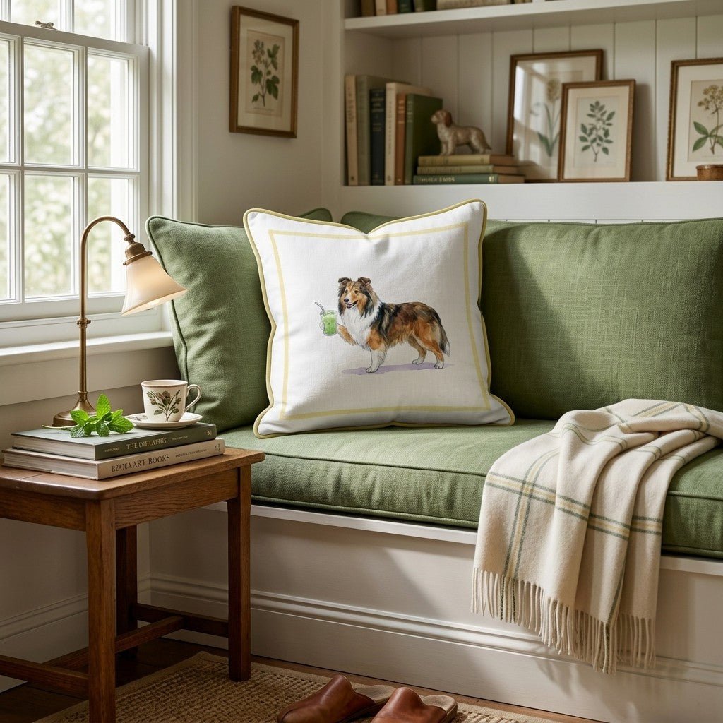 Sheltie Matcha Throw Pillow - Hillcroft Home