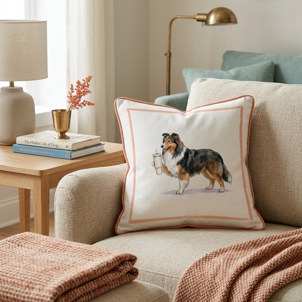 Sheltie Tumbler Throw Pillow - Hillcroft Home