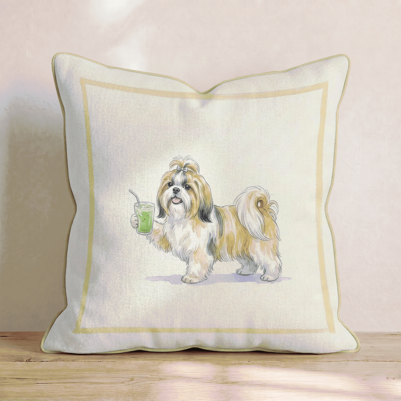 Shih Tzu Matcha Throw Pillow - Hillcroft Home