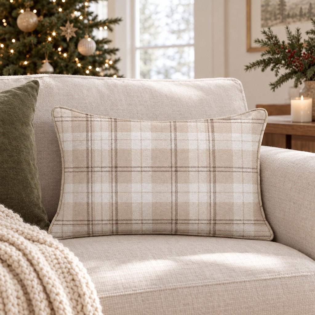 Shortbread Plaid Throw Pillow throw pillow - Hillcroft Home