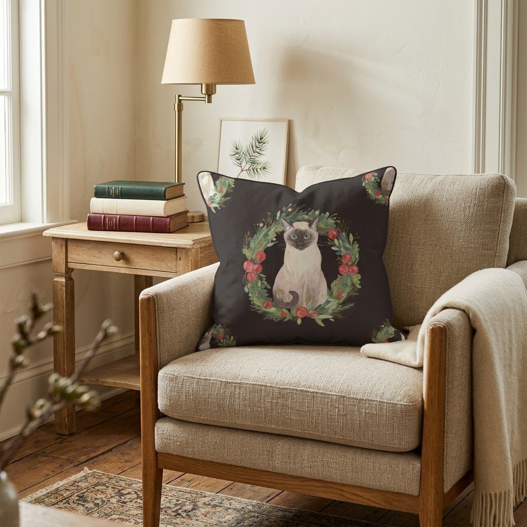 Siamese Berry Wreath Throw Pillow - Hillcroft Home