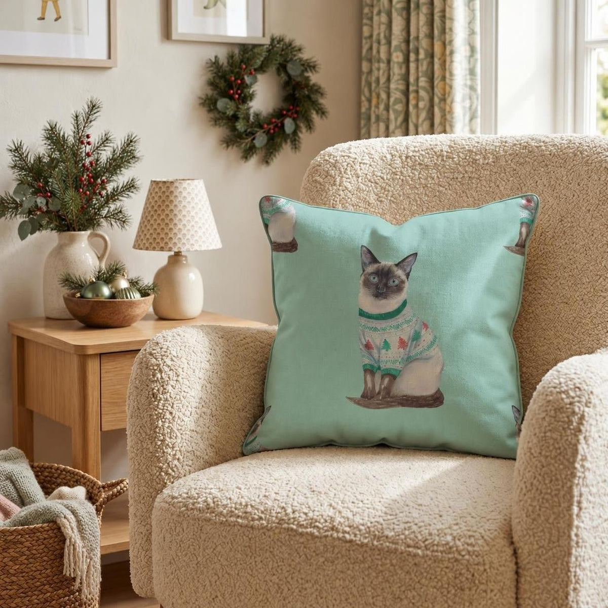 Siamese Fair Isle Sweater Throw Pillow throw pillow - Hillcroft Home