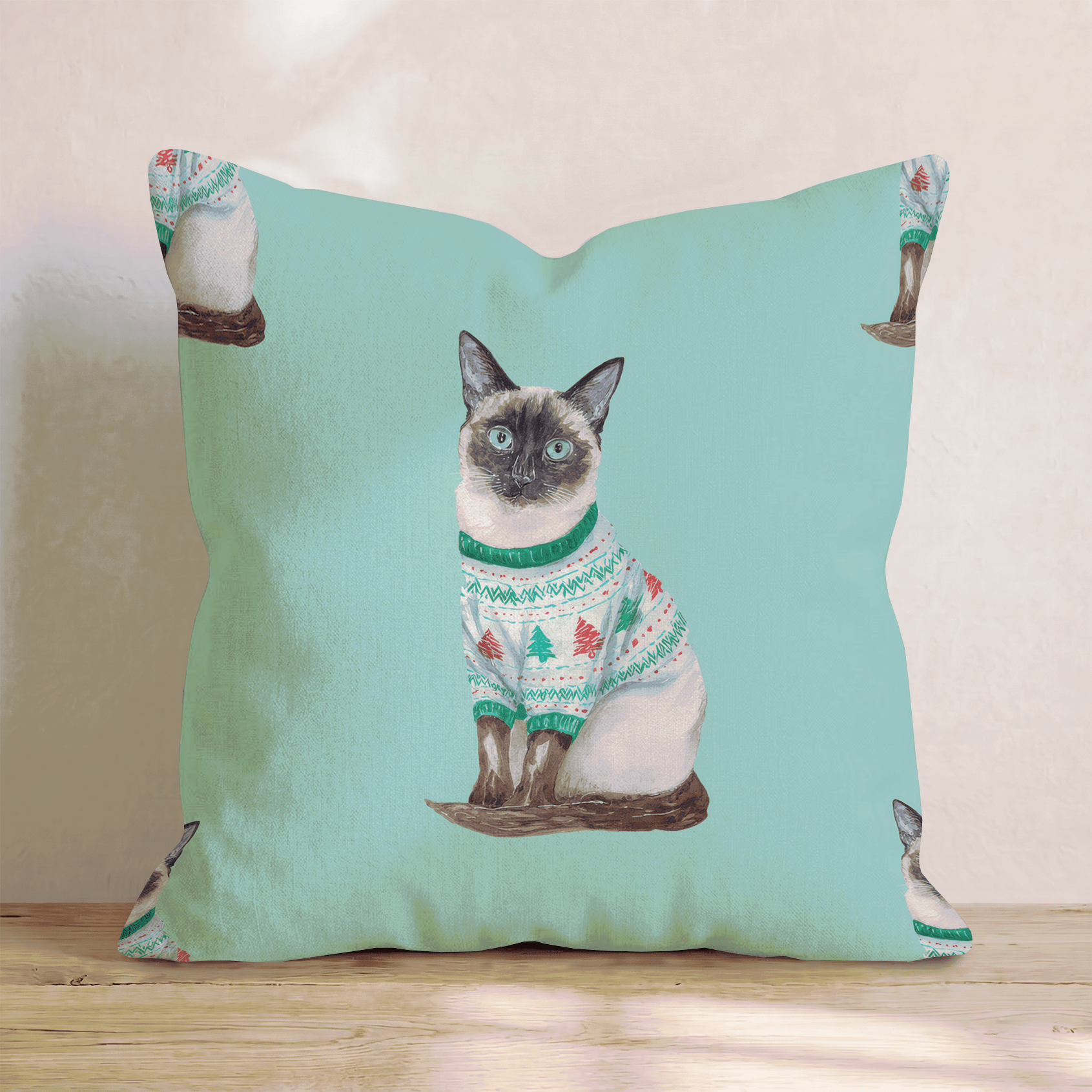 Siamese Fair Isle Sweater Throw Pillow - Hillcroft Home