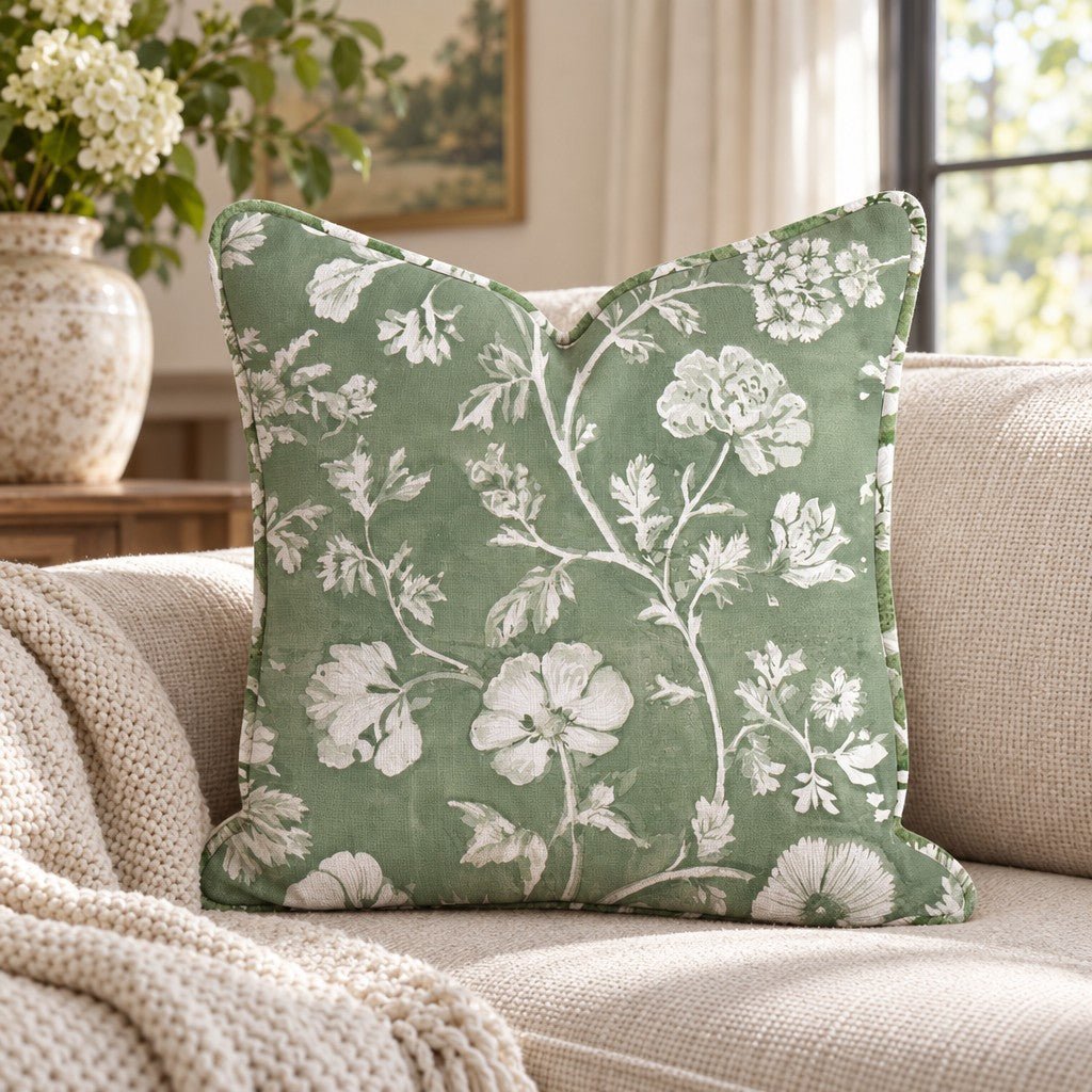 Simple Green Floral Throw Pillow throw pillow - Hillcroft Home