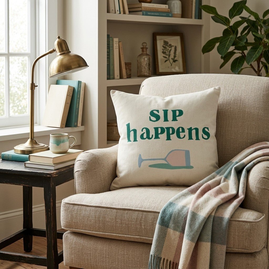 Sip Happens Throw Pillow - Hillcroft Home