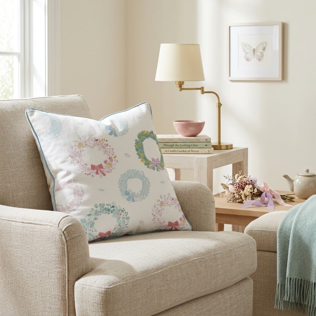 Sketched Wreath Bows Throw Pillow - Hillcroft Home