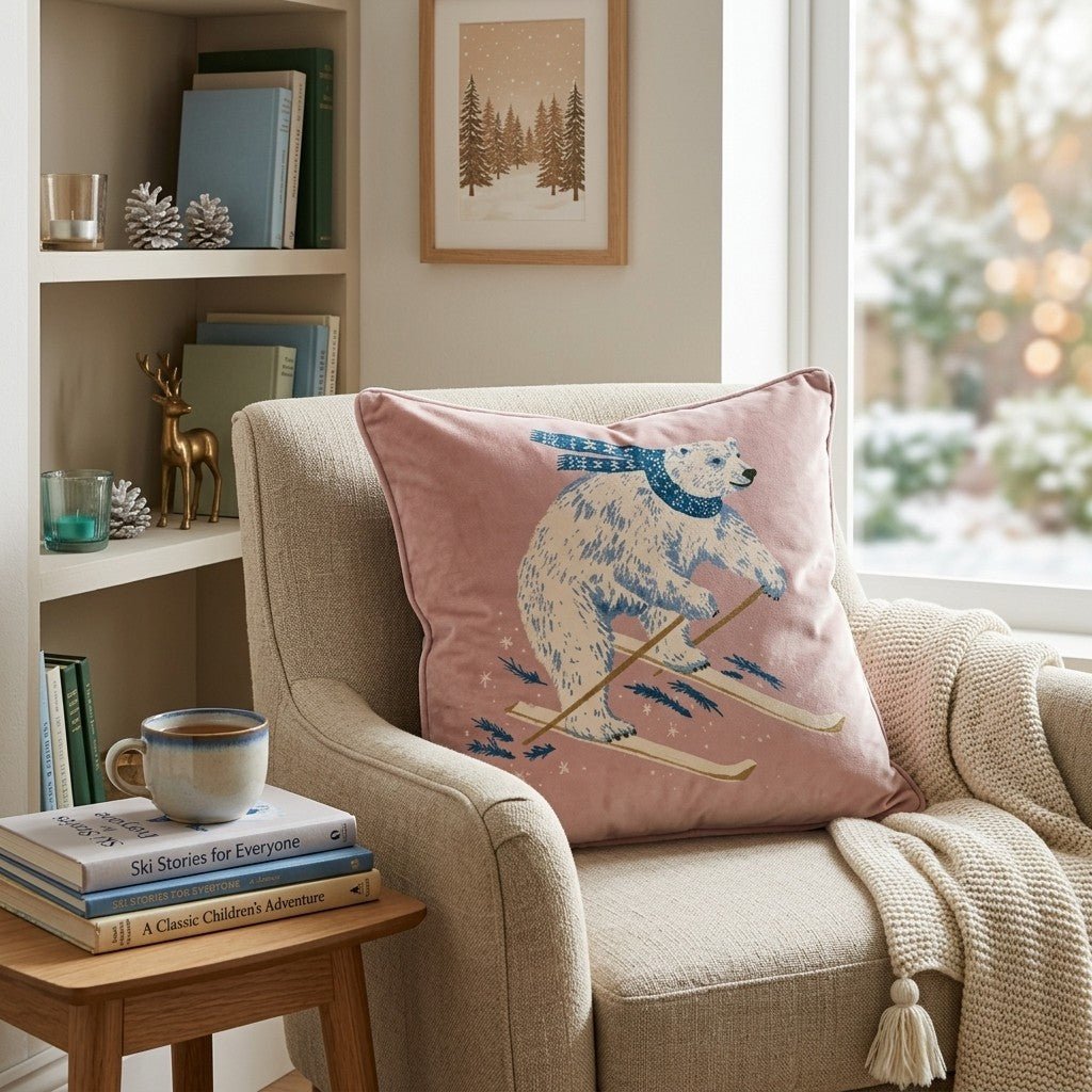 Ski Bear Throw Pillow - Hillcroft Home