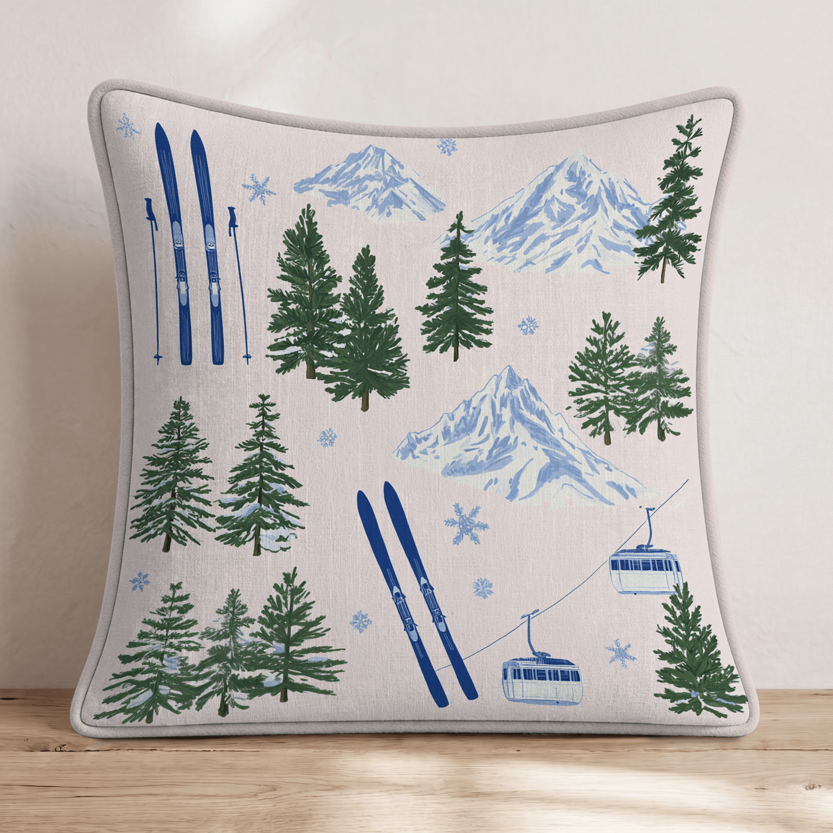 Ski Lodge Scene Throw Pillow - Hillcroft Home