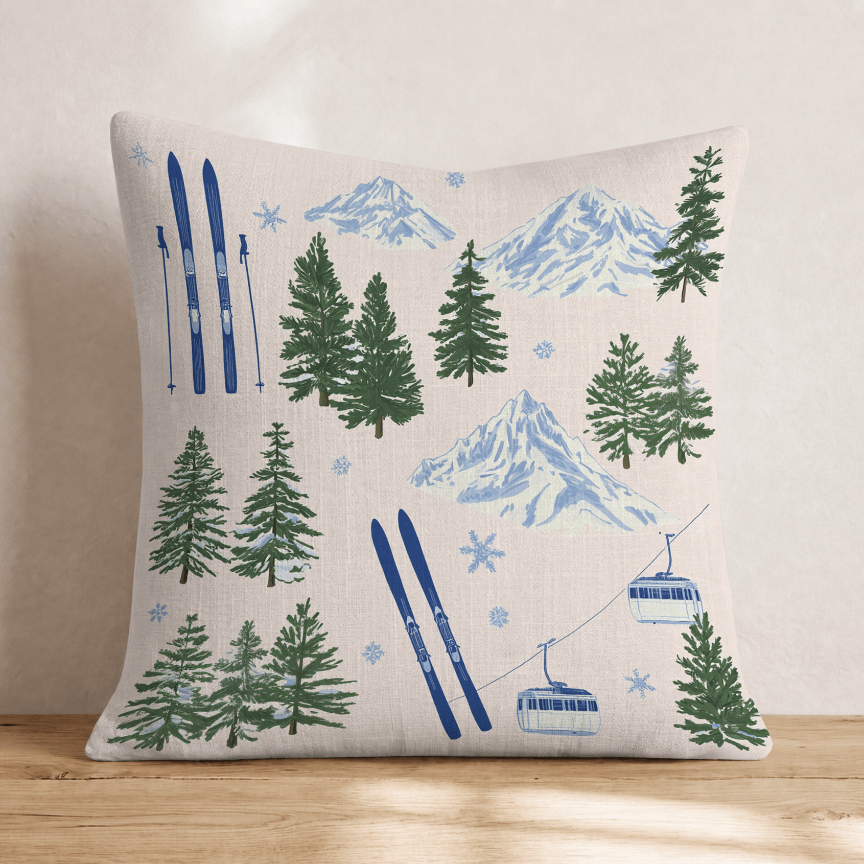Ski Lodge Scene Throw Pillow - Hillcroft Home