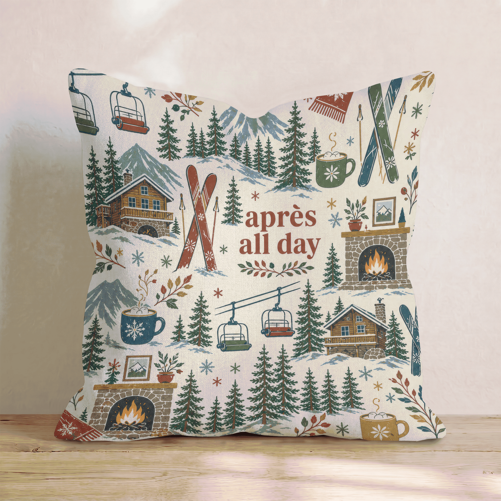 Ski Lodge Vacation Throw Pillow - Hillcroft Home