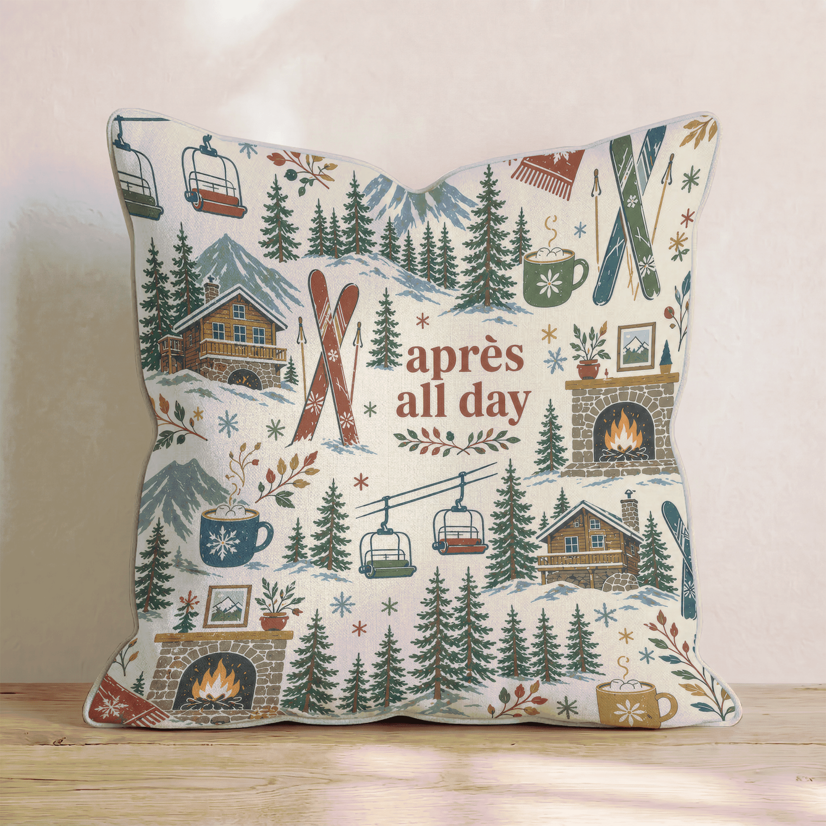 Ski Lodge Vacation Throw Pillow - Hillcroft Home