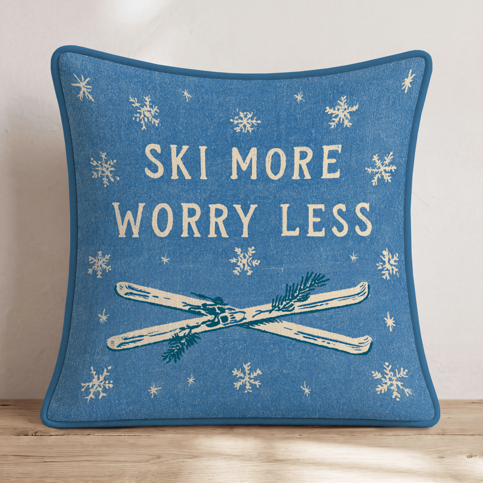 Ski More Worry Less Throw Pillow - Hillcroft Home