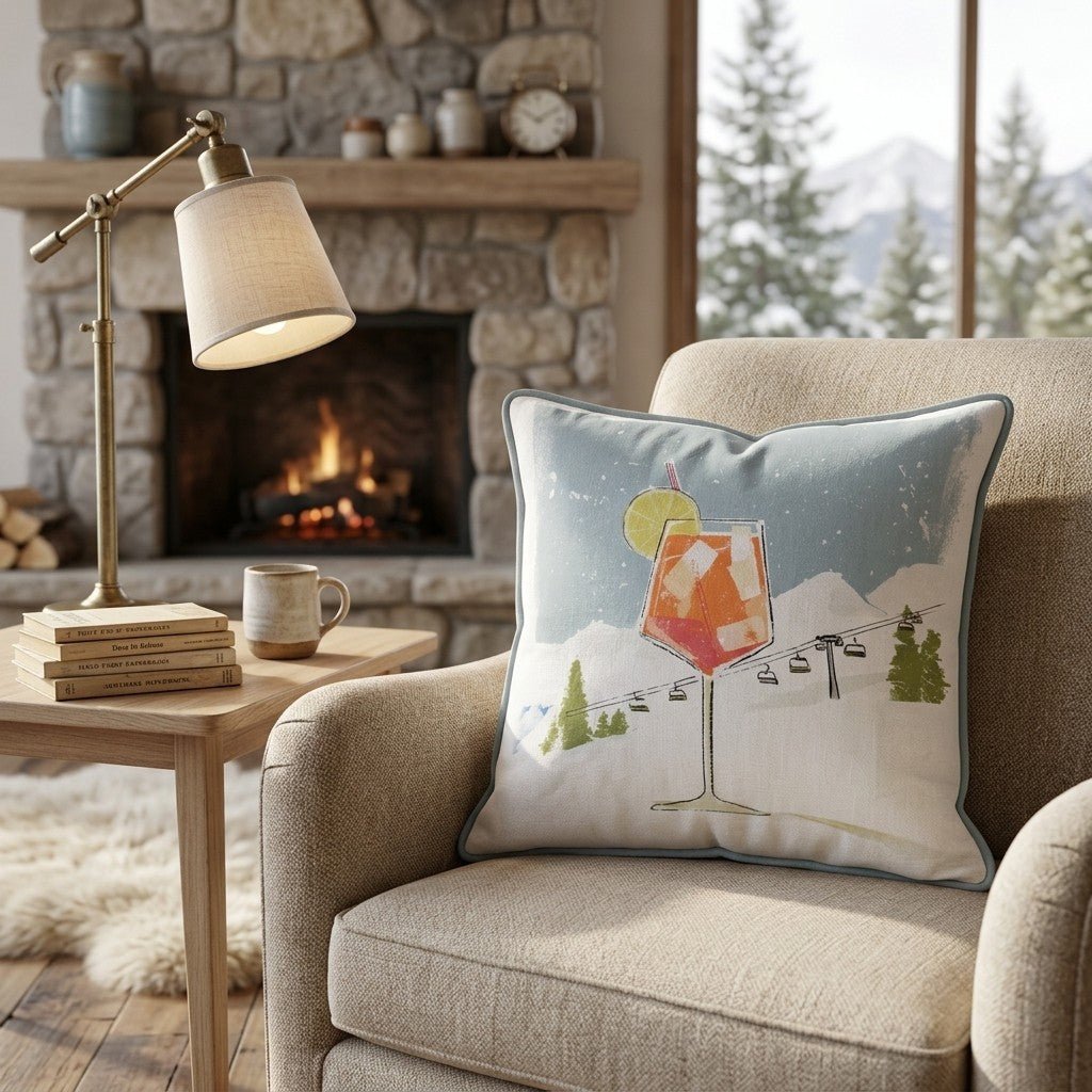 Skiing and Spritzing Throw Pillow - Hillcroft Home