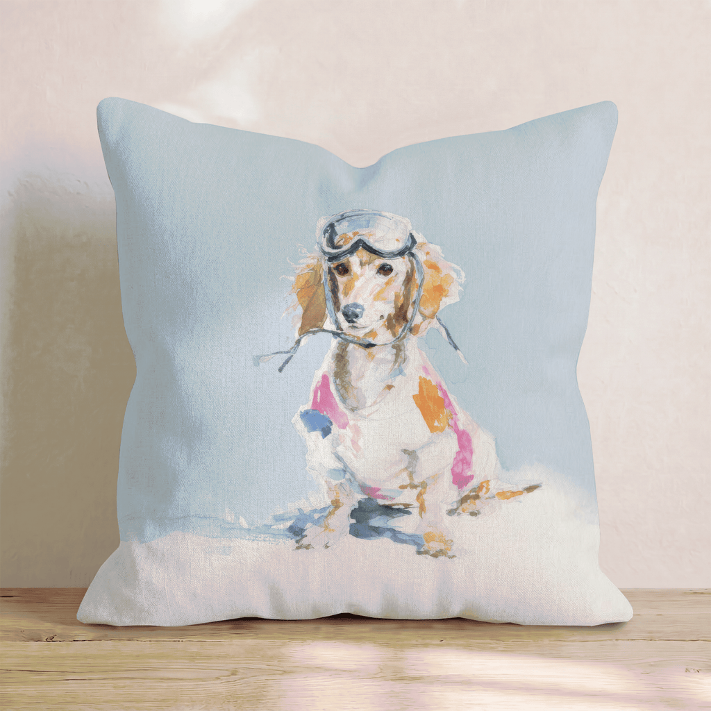 Skiing Dachshund Throw Pillow - Hillcroft Home