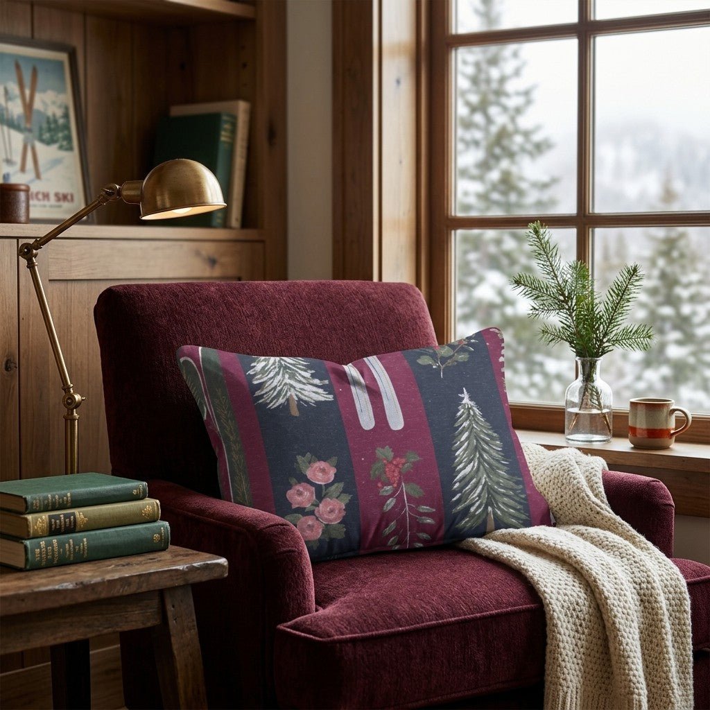 Skis and Trees Throw Pillow - Hillcroft Home