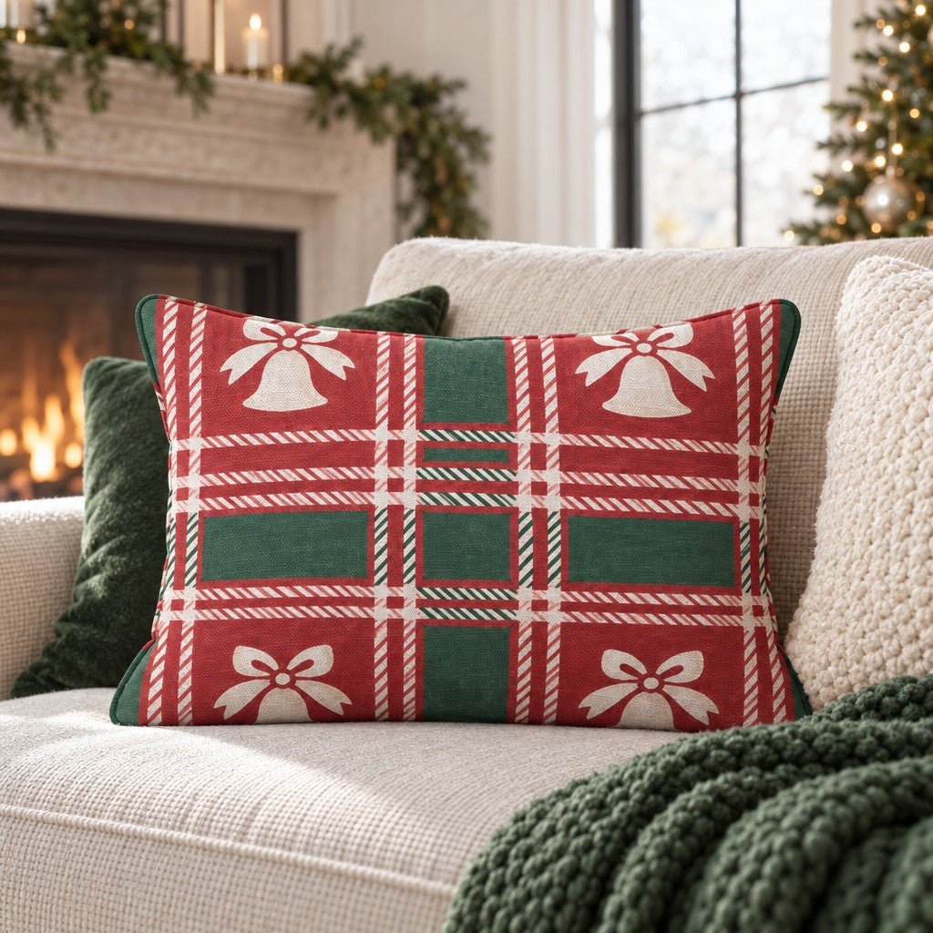 Sleigh Bell Tartan Throw Pillow throw pillow - Hillcroft Home