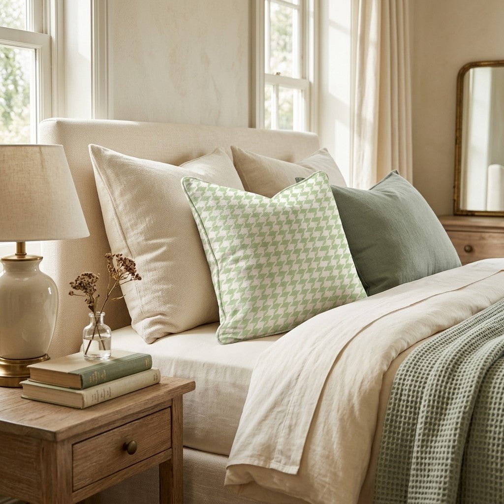 Small Green Houndstooth Throw Pillow - Hillcroft Home