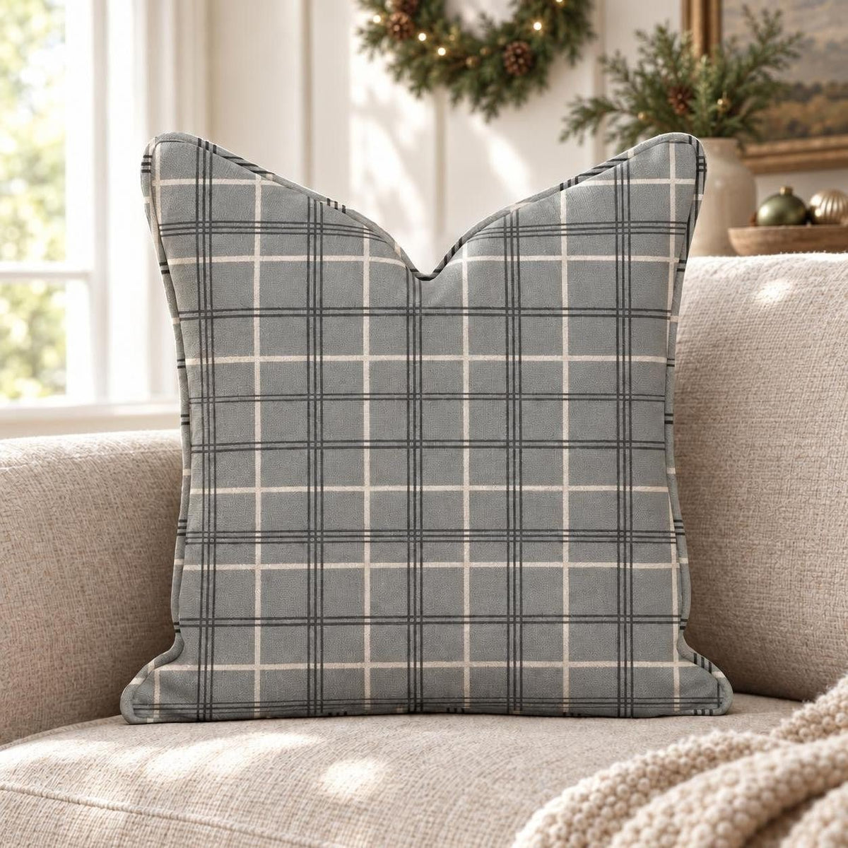 Smoke Check Plaid Throw Pillow throw pillow - Hillcroft Home