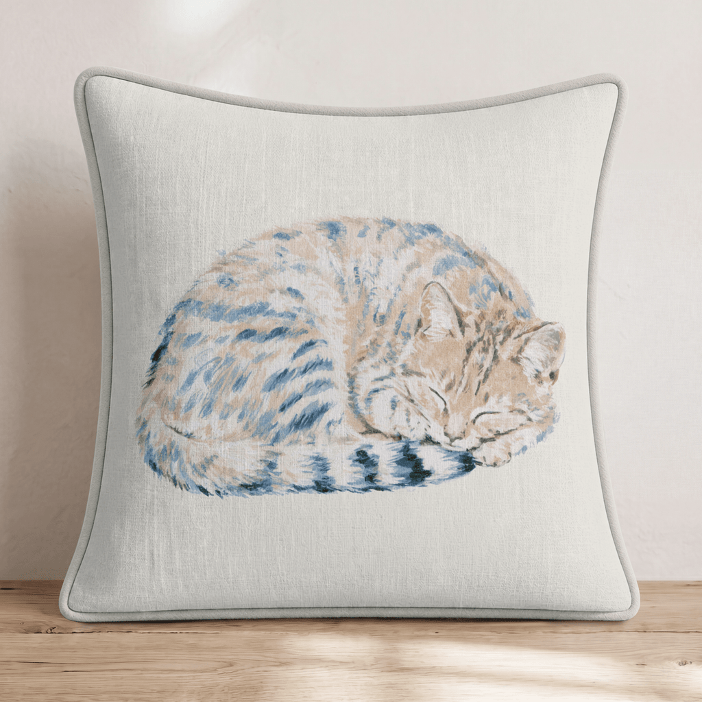 Snoozing Tabby Throw Pillow - Hillcroft Home