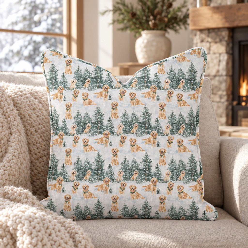 Snow Day for the Goldens Throw Pillow throw pillow - Hillcroft Home