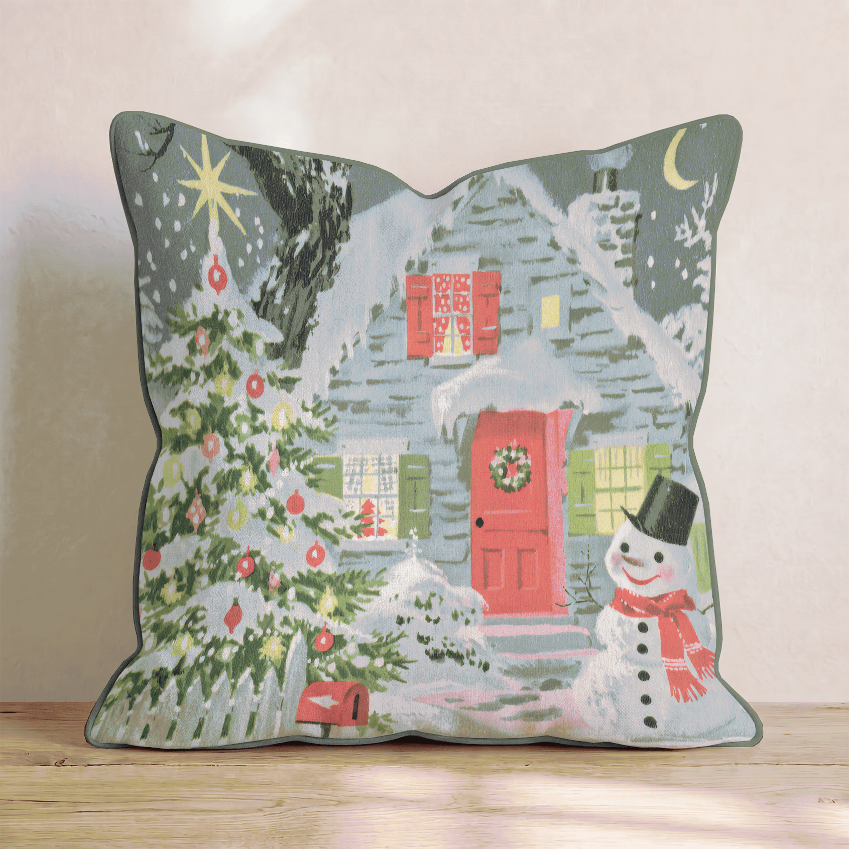 Snowman Cottage Eve Throw Pillow - Hillcroft Home