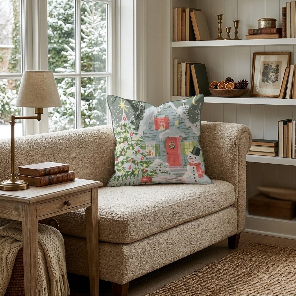 Snowman Cottage Eve Throw Pillow - Hillcroft Home